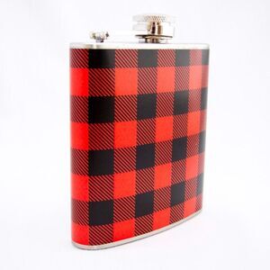 Red Plaid Hip Flask : Manly Outdoors Flannel, 6 oz Stainless Steel Flask